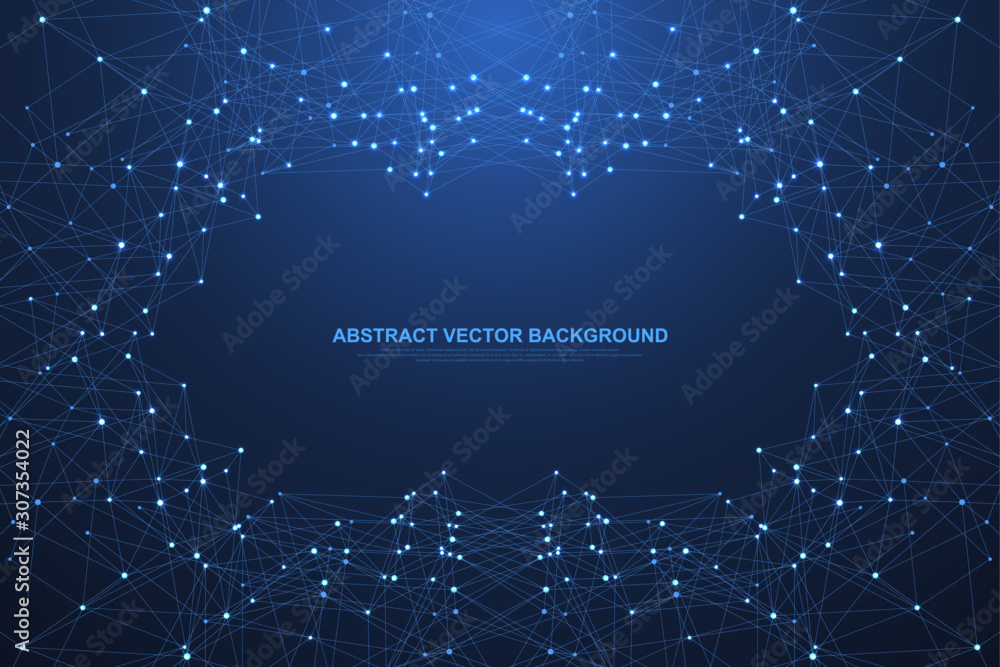 Leinwandbilder Technology abstract lines and dots connect background. Lines plexus connection digital data and big data concept. Digital data visualization. Vector illustration.