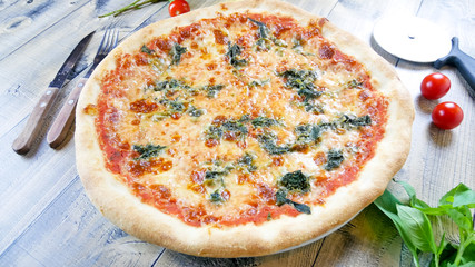 Pizza on a restaurant table