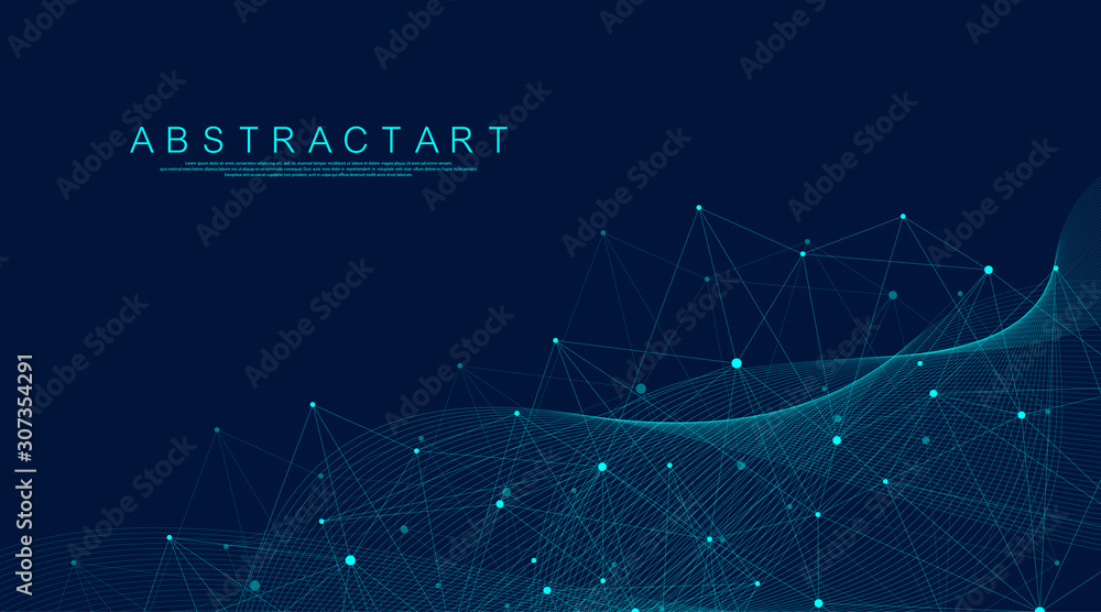 Leinwandbilder Abstract Big Data visualization digital network connection concept background. Artificial intelligence and engineering technology. Global network, Lines plexus, minimal array. Vector illustration.