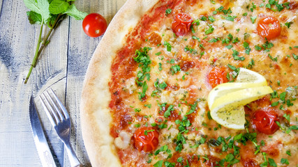 Pizza on a restaurant table