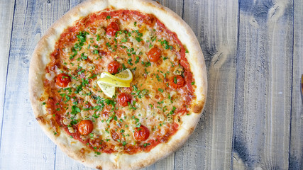 Pizza on a restaurant table
