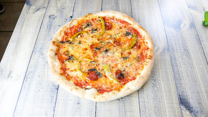 Pizza on a restaurant table