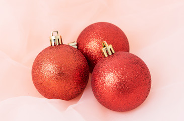 Red christmas balls closeup