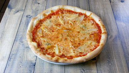 Pizza on a restaurant table