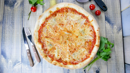 Pizza on a restaurant table