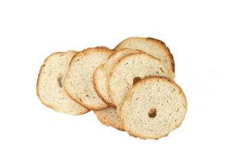 Bake rolls. Mini bread chips isolated on white background.