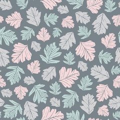 Vector repeat pattern with colorful leaves. Vintage hand-drawn style. One of 