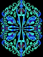 Abstract ornate texture, pattern  in black and turquoise colors, fantastic seamless pattern for printing on poster, paper, wallpaper, postcards, packaging.