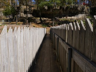 Wooden bridge with protection railings on both sides at a park