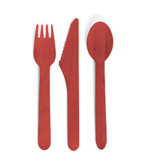 Eco friendly wooden cutlery - Plastic free concept - Red
