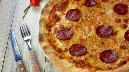 Pizza on a restaurant table