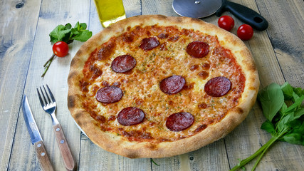 Pizza on a restaurant table