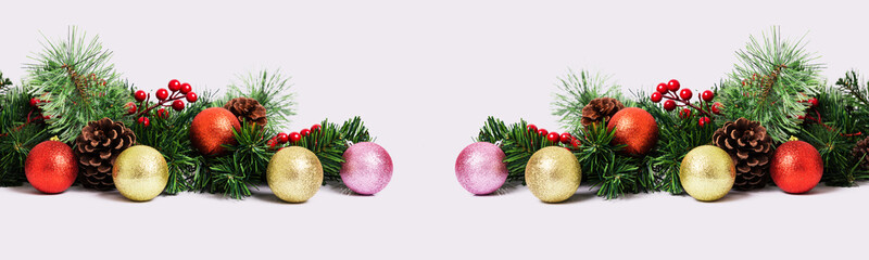 Fototapeta na wymiar Christmas background with Xmas decoration. Horizontal banner