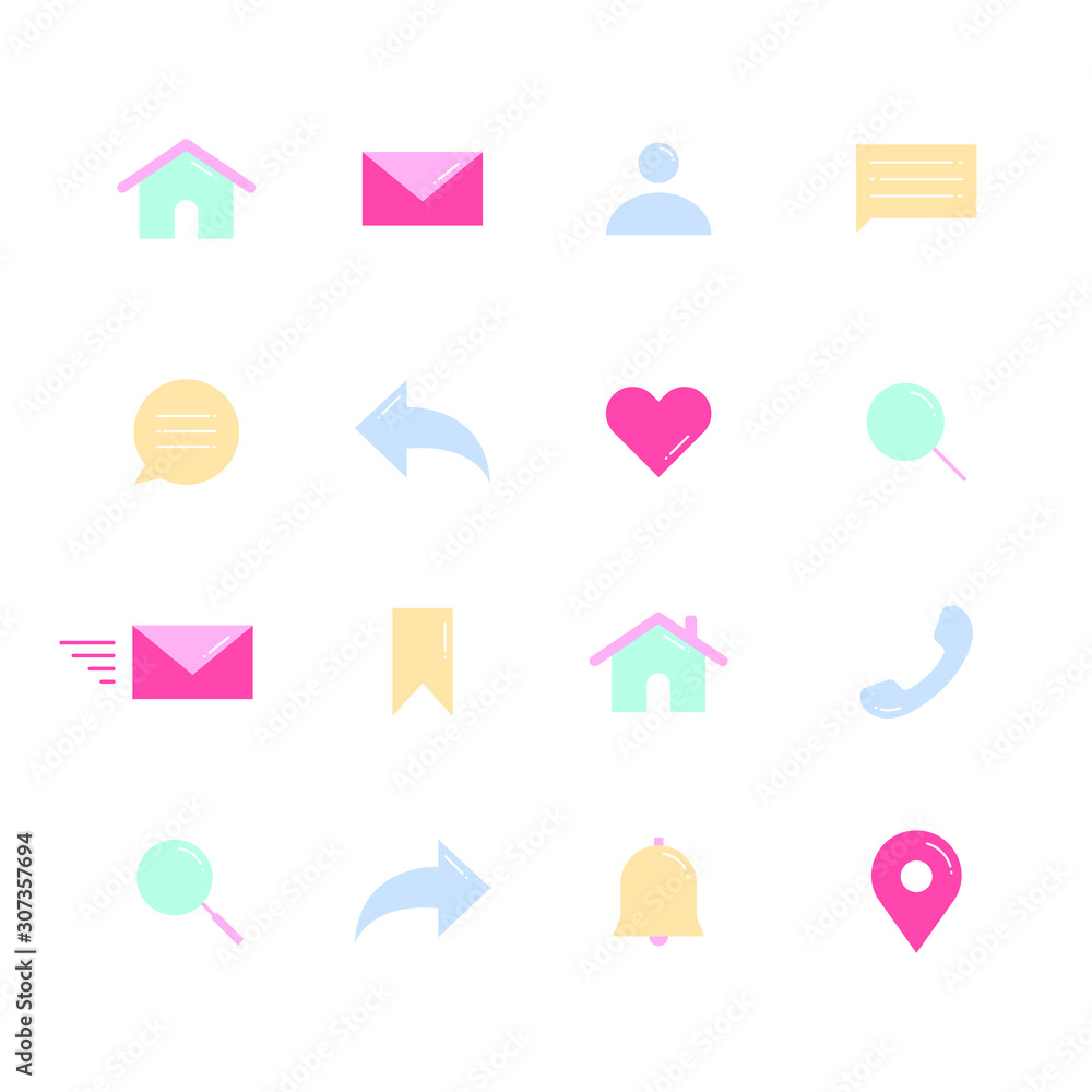 Poster user interface icons set for website. simple flat style icons for mobile application
