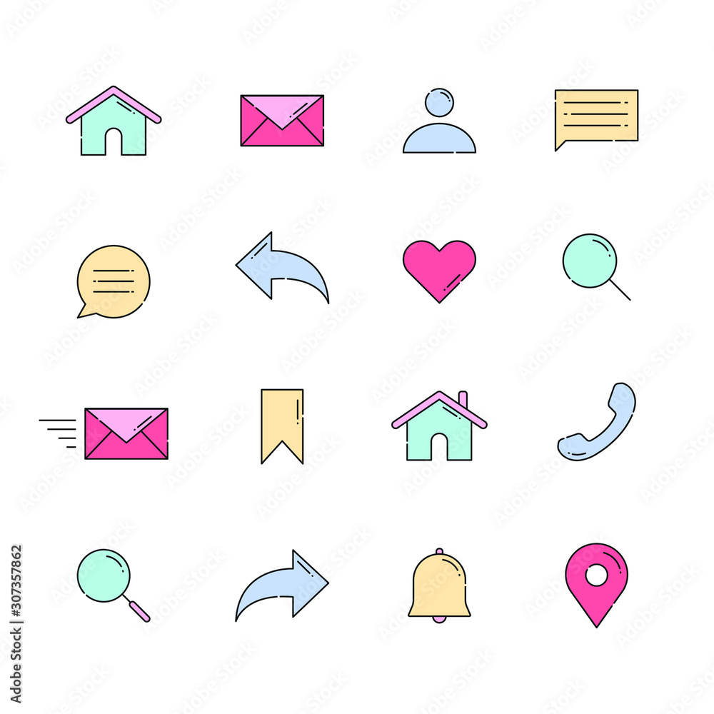 Poster user interface icons set for website. simple flat style icons for mobile application