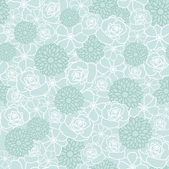 Obraz premium Floral vector repeat pattern with white and green flowers on light green background. One of 