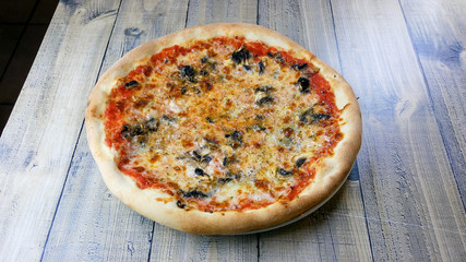 Pizza on a restaurant table