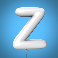 Letter Z made of White Balloons. Alphabet concept. 3d rendering isolated on Blue Background