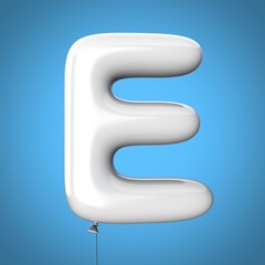 Letter E made of White Balloons. Alphabet concept. 3d rendering isolated on Blue Background