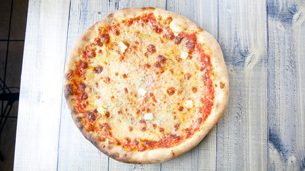 Pizza on a restaurant table