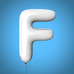 Letter F made of White Balloons. Alphabet concept. 3d rendering isolated on Blue Background