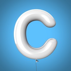 Letter C made of White Balloons. Alphabet concept. 3d rendering isolated on Blue Background