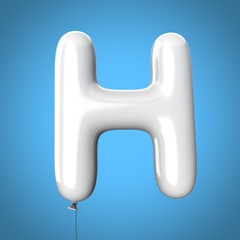 Letter H made of White Balloons. Alphabet concept. 3d rendering isolated on Blue Background