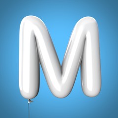 Letter M made of White Balloons. Alphabet concept. 3d rendering isolated on Blue Background