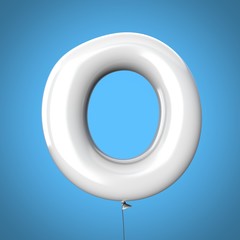 Letter O made of White Balloons. Alphabet concept. 3d rendering isolated on Blue Background