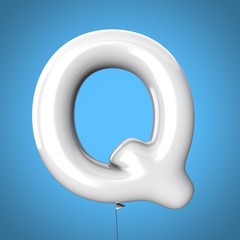 Letter Q made of White Balloons. Alphabet concept. 3d rendering isolated on Blue Background
