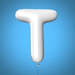 Letter T made of White Balloons. Alphabet concept. 3d rendering isolated on Blue Background