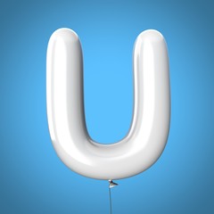 Letter U made of White Balloons. Alphabet concept. 3d rendering isolated on Blue Background