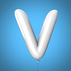 Letter V made of White Balloons. Alphabet concept. 3d rendering isolated on Blue Background