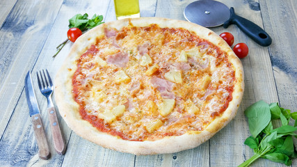 Pizza on a restaurant table
