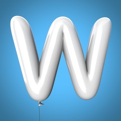 Letter W made of White Balloons. Alphabet concept. 3d rendering isolated on Blue Background