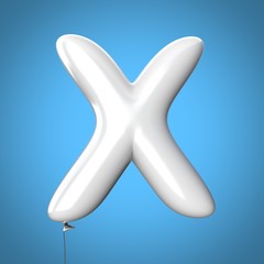 Letter X made of White Balloons. Alphabet concept. 3d rendering isolated on Blue Background