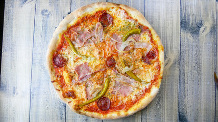 Pizza on a restaurant table