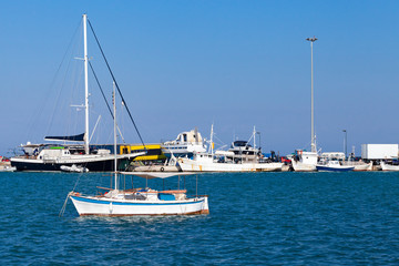 Fototapeta na wymiar Yachts in port of Zakynthos, Greece
