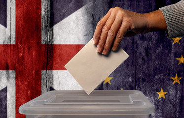 United Kingdom Election. General election 12th December 2019. British Union Jack and European flag. Vote.