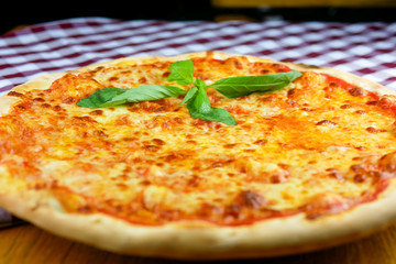 Pizza on a restaurant table