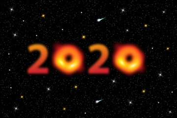 New Year 2020 concept consisting of two black holes and stars in outer space