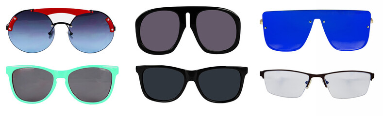 Set of sun glasses on a white background for drawing on a portrait