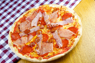 Pizza on a restaurant table