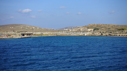 Fototapeta na wymiar Iconic and amazing archaeological site of uninhabited island of Delos, Cyclades, Greece