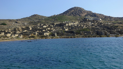 Iconic and amazing archaeological site of uninhabited island of Delos, Cyclades, Greece