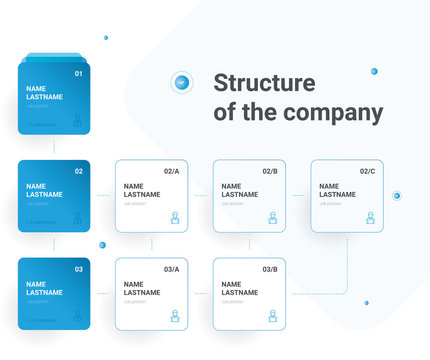 Structure of the company. Business hierarchy organogram chart infographics. Corporate organizational structure graphic elements. 
