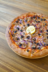 Pizza on a restaurant table