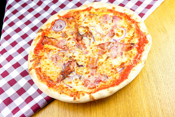 Pizza on a restaurant table