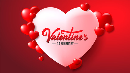 Realistic 3D Colorful Romantic Valentine Hearts in Red Background