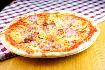 Pizza on a restaurant table